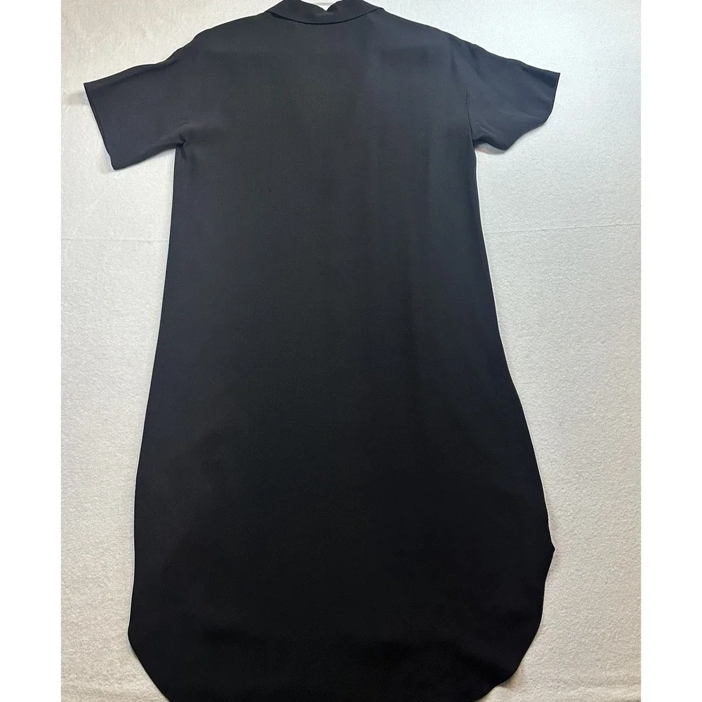 Eileen Fisher 100% SILK Georgette Crepe Notch Collar Dress XS Black‎ f4gc1